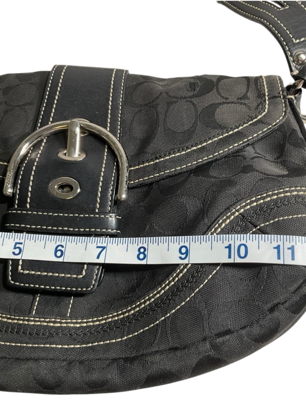 Coach Black Signature Canvas Buckle Hobo Shoulder Bag - Picture 14 of 16